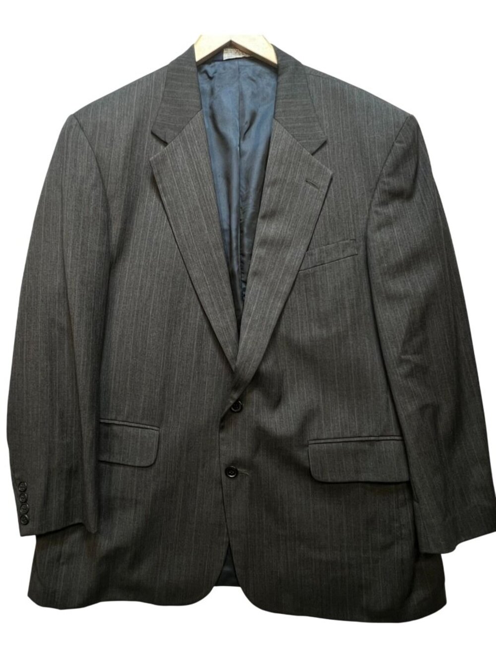 Lands' End Men's Wool Two Button Blazer Long Sleeve Size 44R Gray Pinstripe